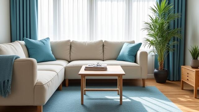 定期清掃で常に整頓されたリビングルーム、明るく清潔感のある雰囲気